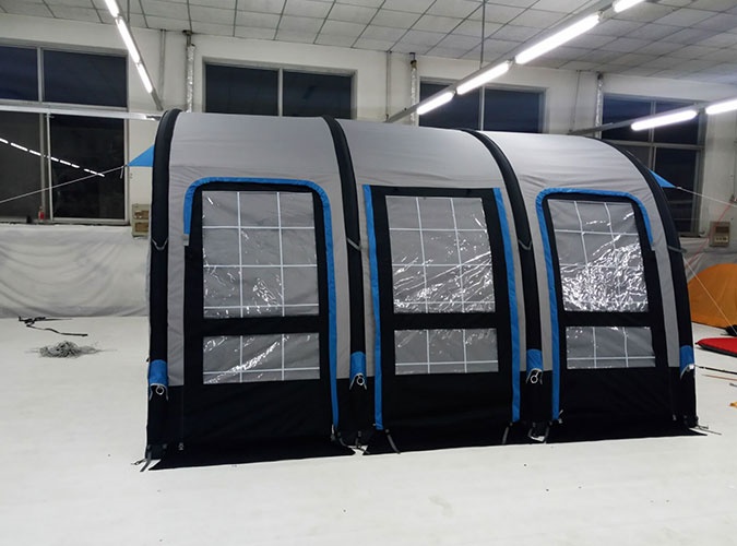 Inflatable air tent pitched at a campsite